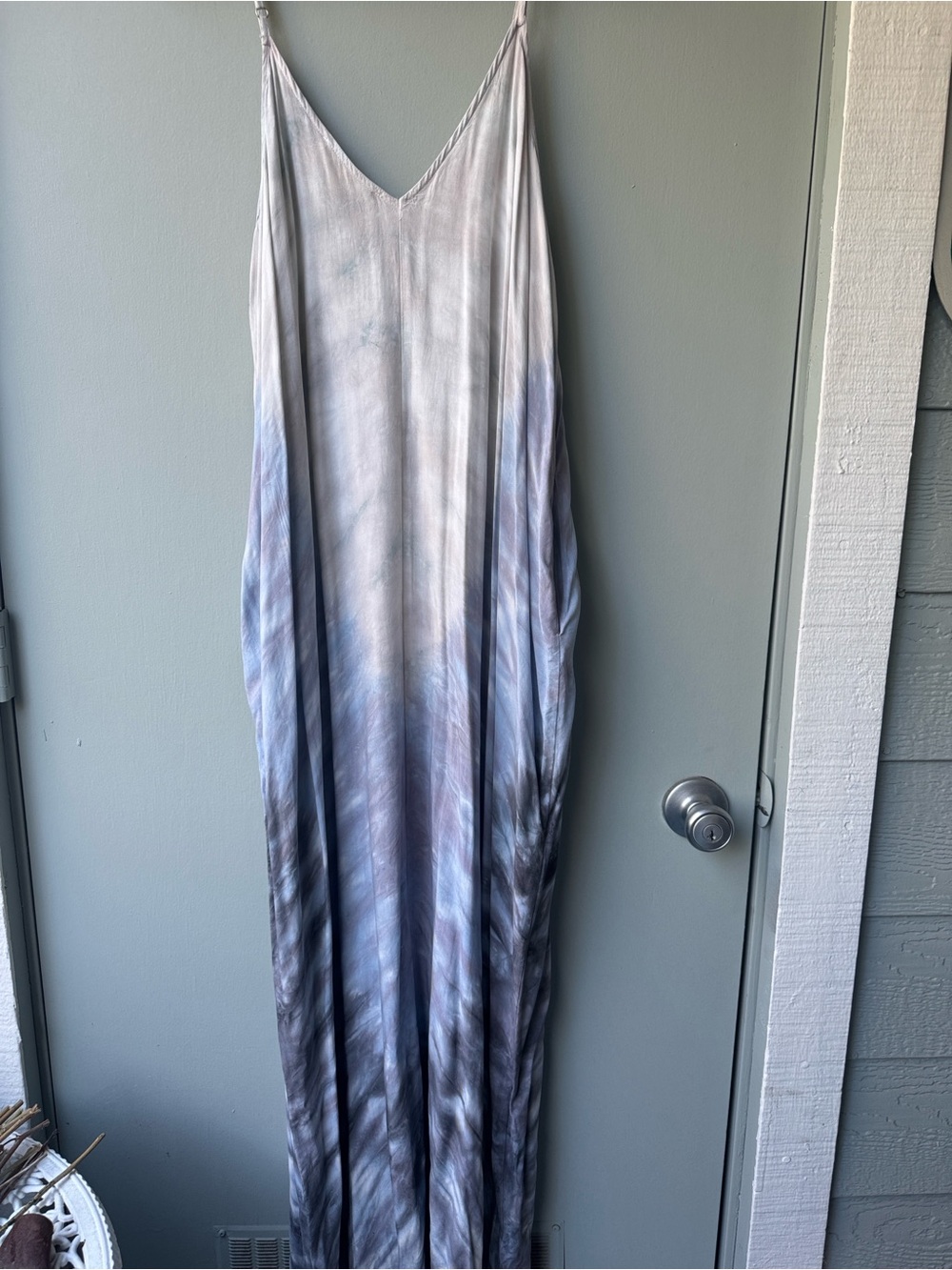 lovestitch Gray to Blue Ombre V-Neck Maxi Slip Dress